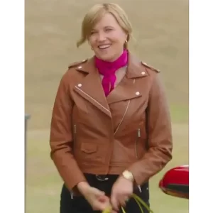 Lucy Lawless My Life is Murder Brown Leather Jacket