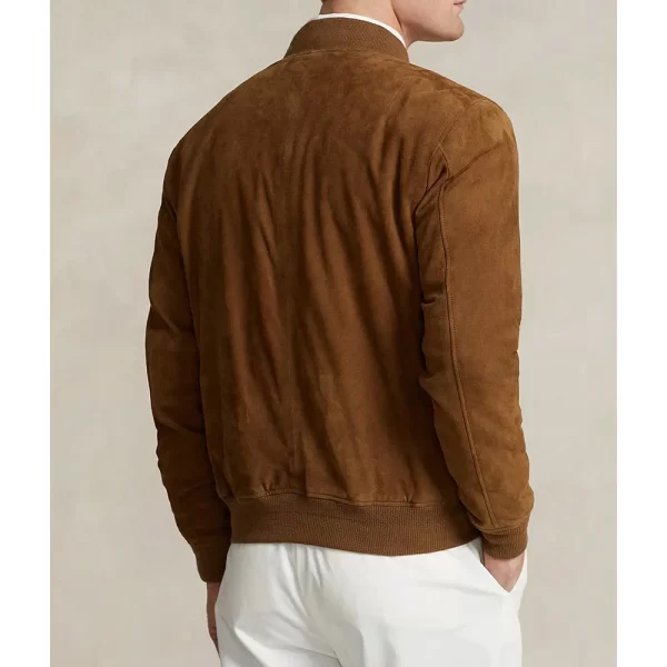 Men’s Casual Bomber Full-Zip Brown Suede Leather Jacket