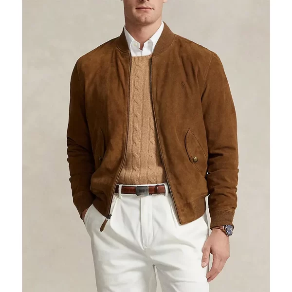 Men’s Casual Brown Bomber Suede Jackets