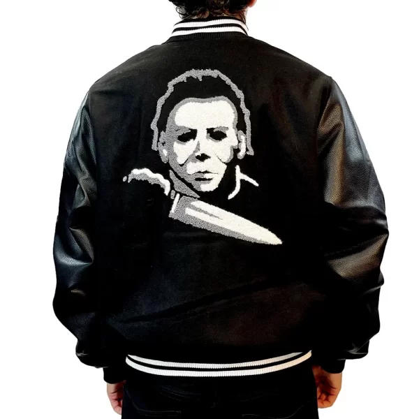 Michael Myers Halloween Embroidered Chenille Black Varsity Wool Jacket