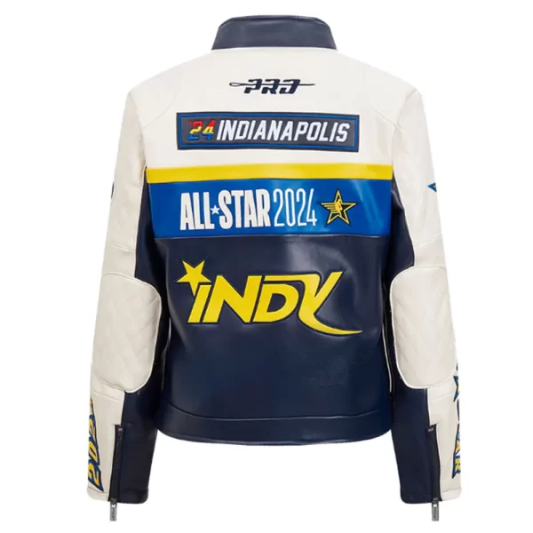 NBA All Star Game 2024 INDY Full-Zip Eggshell Midnight Navy Leather Jacket