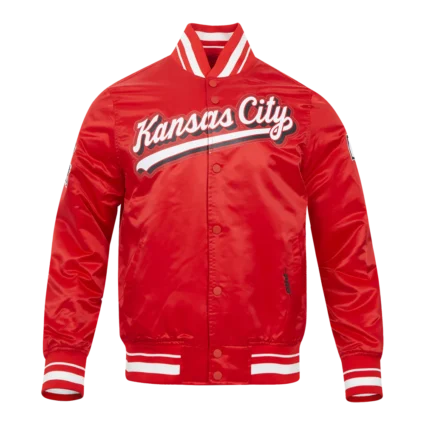 NFL KANSAS CITY CHIEFS SCRIPT TAIL MEN'S RED SATIN JACKET