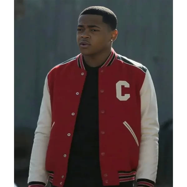 Power Book II S04 Tariq St Patrick Red and White Varsity Wool Jacket