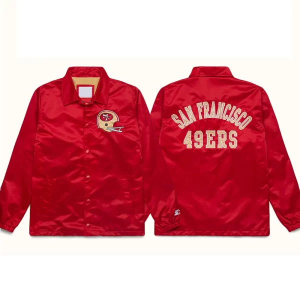 Red San Francisco 49ers Coach Full-Snap Satin Jacket