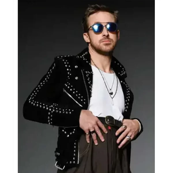 Ryan Gosling Saturday Night Live Studded Black Suede Leather Jacket