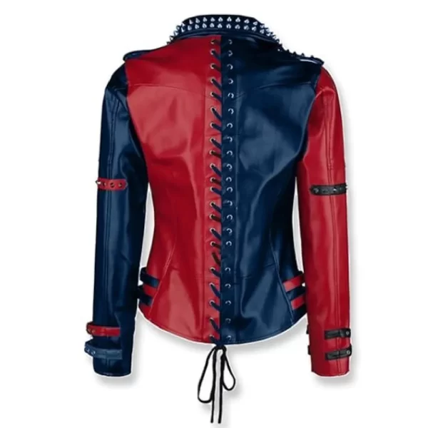 Suicide Squad Harley Quinn Blue and Red Leather Studded Jacket