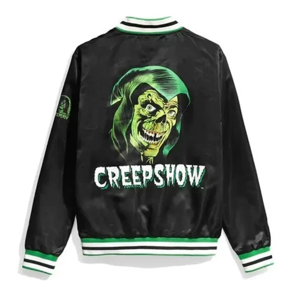 The Creepshow Retro Halloween Black Satin Bomber Jacket