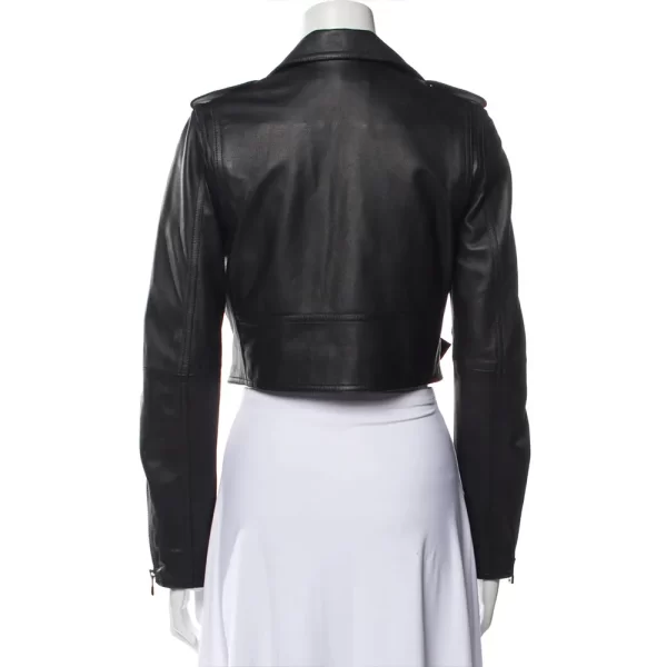 Women’s Black Asymmetrical Cropped Belted Leather Biker Jacket