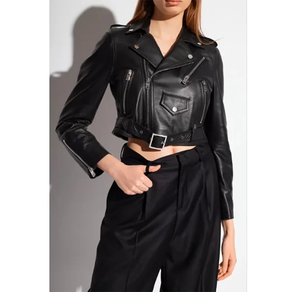 Women’s Cropped Belted Leather Biker Jackets