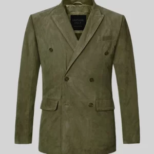 Woodland Green Suede Double Breasted Blazer