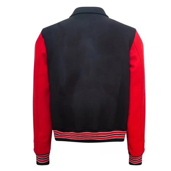 Amiri Bones Black and Red Full-Snap Wool & Leather Varsity Jacket