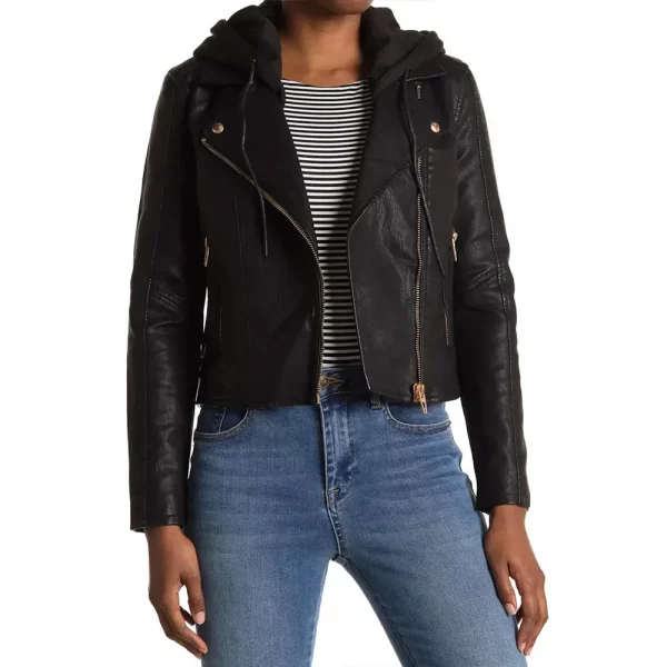 Christina Hall Christina on the Coast Black Leather Hooded Jacket