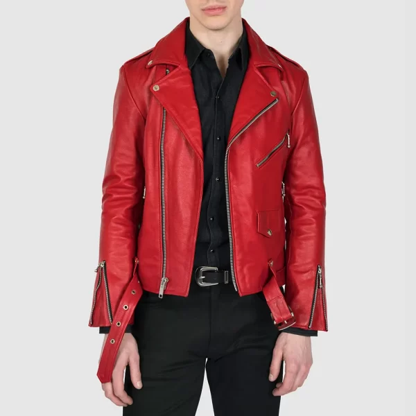 Commando Blood Red Asymmetrical Leather Motorcycle Jacket