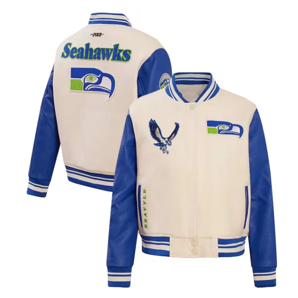 Cream Seattle Seahawks Retro Classic Varsity Jacket