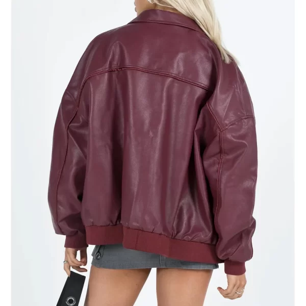 Daddy Issues Aimee Lou Wood Burgundy Leather Jacket