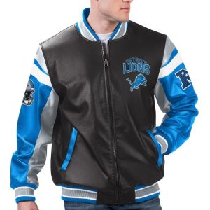 Detroit Lions Black & Blue Leather Jacket