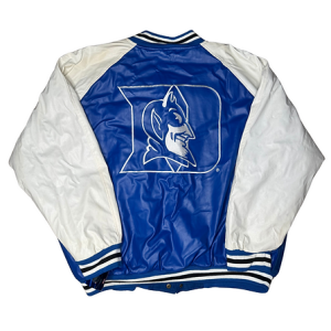 Duke University Vintage Embroidered Blue Faux Leather Jacket