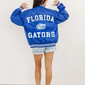 FLORIDA GATORS CHAMPION'S CLUB SPORT STRIPE BLUE VARSITY JACKET