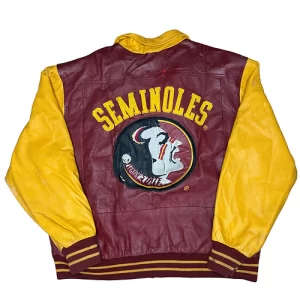 FSU Rare Vintage Embroidered Seminoles Brown Leather Jacket