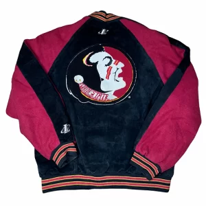 FSU Rare Vintage Embroidered Seminoles Suede Leather Black Jacket