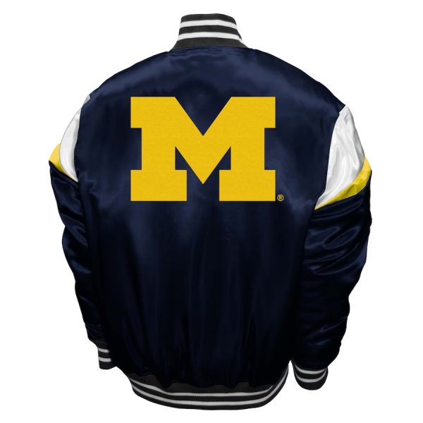 Men's Franchise Club Navy Michigan Wolverines Power Satin Full-Snap Jacket