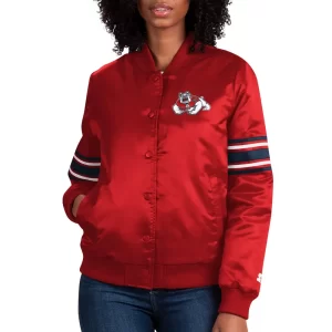 Fresno State Bulldogs Line Up Red Satin Jacket