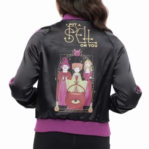 Hocus Pocus Purple and Black Full-Snap Satin Bomber Jacket