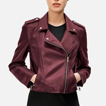 Kold X Windy Sh’Kia Maroon Leather Moto Jacket