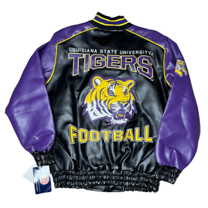 Louisiana State University Embroidered Tigers Faux Leather Black Jacket