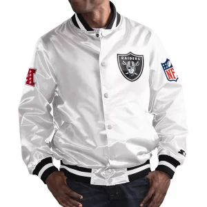 Mark Davis Las Vegas Raiders White Satin Jacket