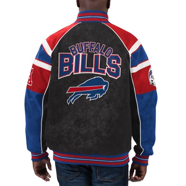 Men's Buffalo Bills G-III Sports by Carl Banks Black Faux Suede Raglan Full-Zip Varsity Jacket