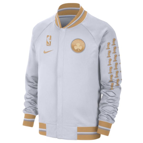 Men's Nike White/Gold Boston Celtics 2024 NBA Finals Champions Banner Collection Authentic Showtime Full-Zip Jacket