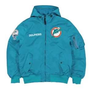 Miami Dolphins Historic L-2B Hooded Aqua Bomber Jacket