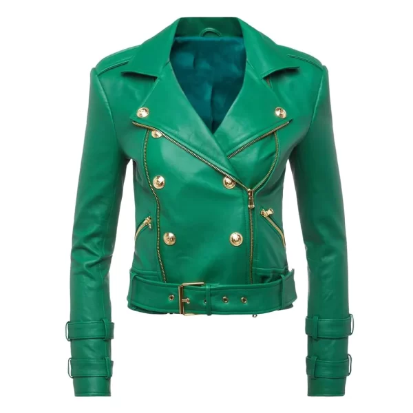 Nicole Young Selling Sunset Leather Green Jacket