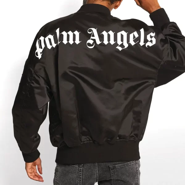 Palm Angels Full-Zip Black Satin Bomber Jacket