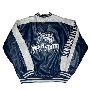 Penn State Vintage Embroidered Navy Faux Leather Jacket