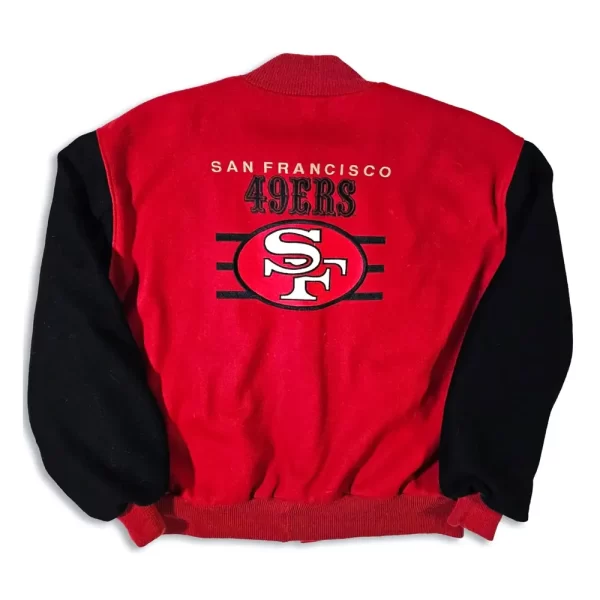 San Francisco 49ers 90s Red and Black Full-Snap Wool Varsity Jacket