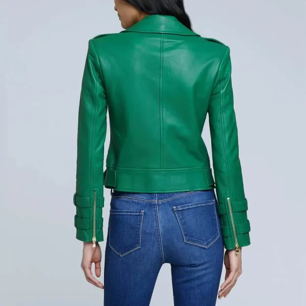 Selling Sunset Season 8 Nicole Young Green Leather Belted Jacket