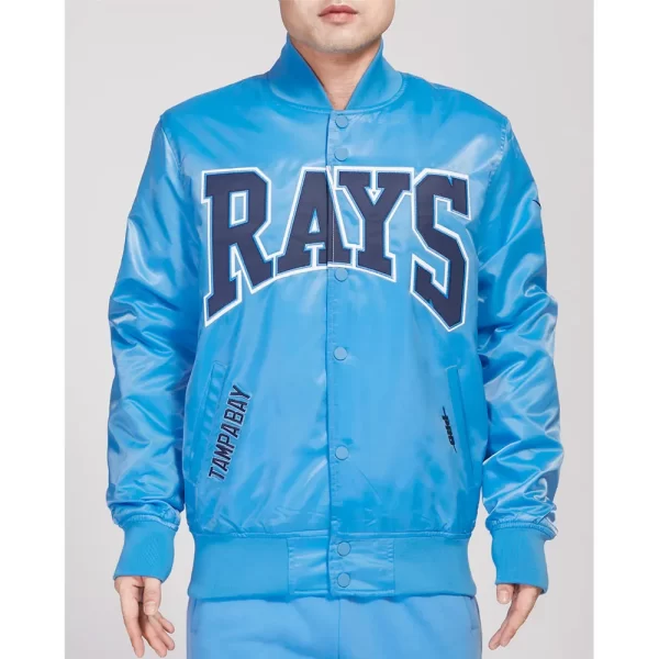 Tampa Bay Rays Crest Emblem University Blue Satin Satin Jacket