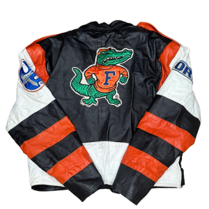 UF Rare Vintage Embroidered Gators Black Leather Moto Jacket