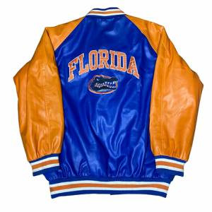 UF Vintage Embroidered Blue Faux Leather Jacket