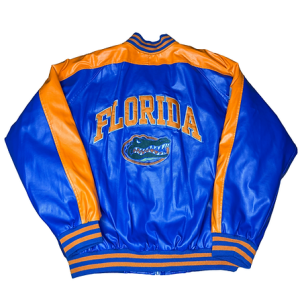 UF Vintage Embroidered Gator Logo Blue Faux Leather Jacket