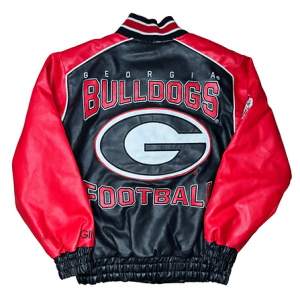 UGA Vintage Georgia Bulldogs Embroidered Faux Leather Red Jacket