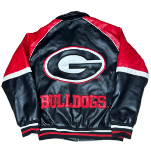 UGA Vintage Georgia Bulldogs Embroidered Faux Leather Red Jacket