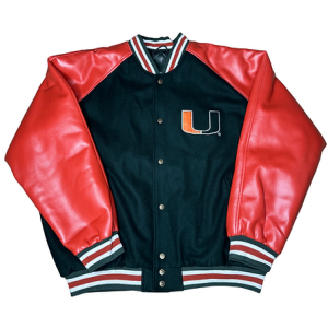 UMiami Hurricanes Vintage Embroidered Black Faux Leather Jacket