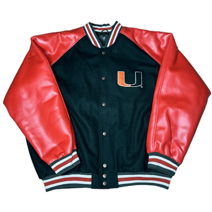 UMiami Hurricanes Vintage Embroidered Black Faux Leather Jacket