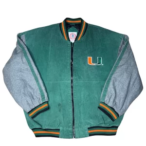 UMiami Vintage Hurricanes Green Leather Seude Jacket