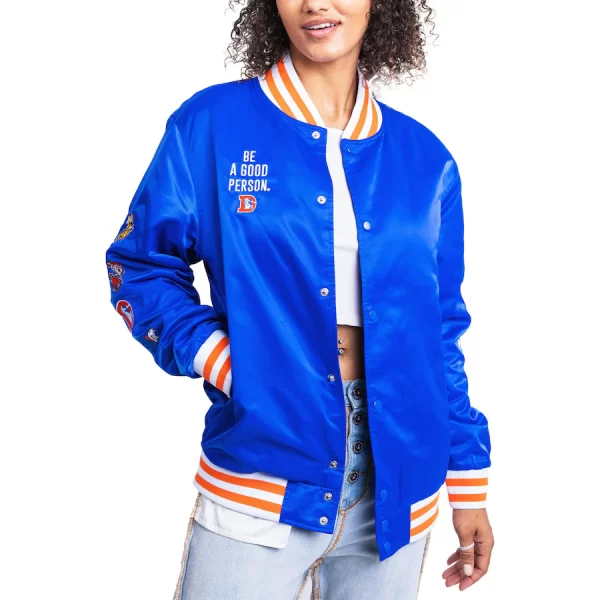 Unisex Blue Denver Broncos x Be A Good Person Nylon Varsity Jacket