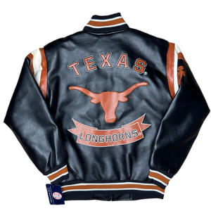 University of Texas Embroidered Longhorn Black Leather Jacket