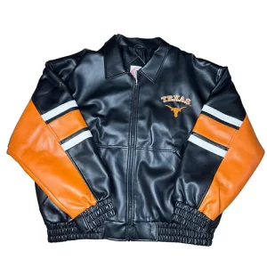 University of Texas Vintage Embroidered Longhorn Black Leather Jacket